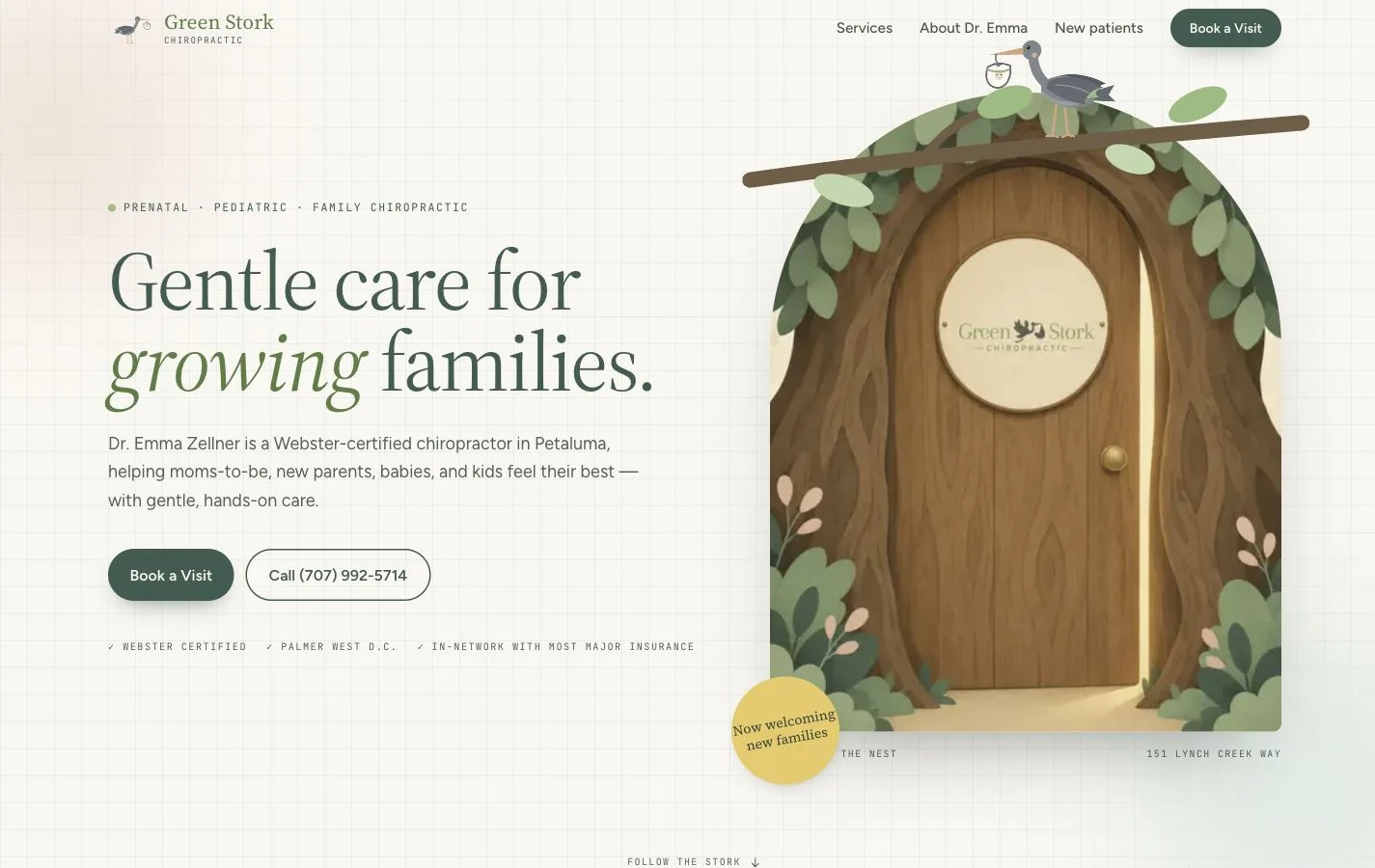 Green Stork Chiropractic desktop website screenshot