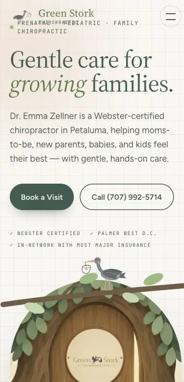Green Stork Chiropractic mobile website screenshot