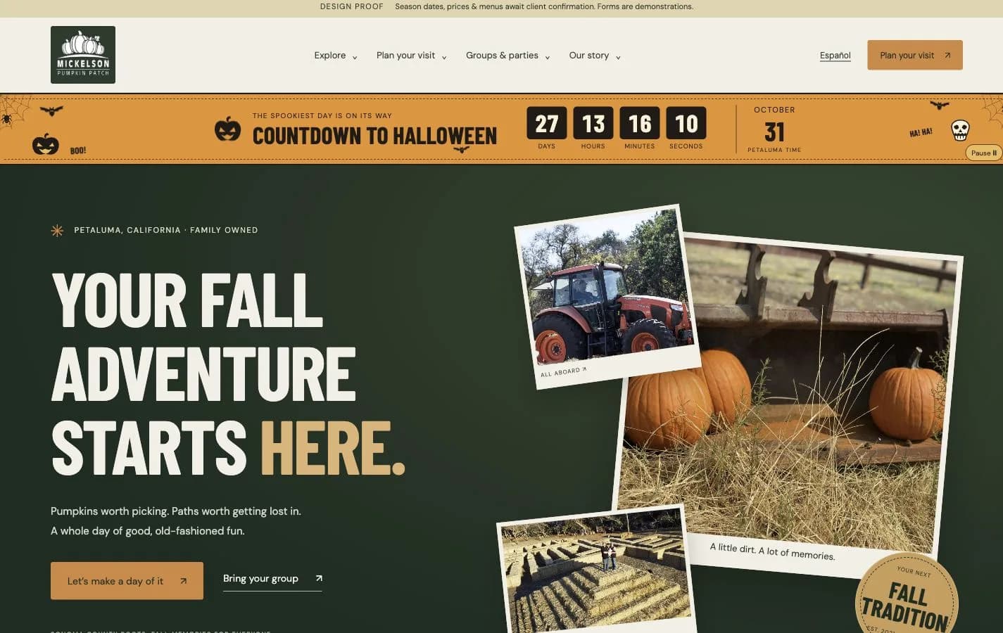 Mickelson Pumpkin Patch desktop website screenshot